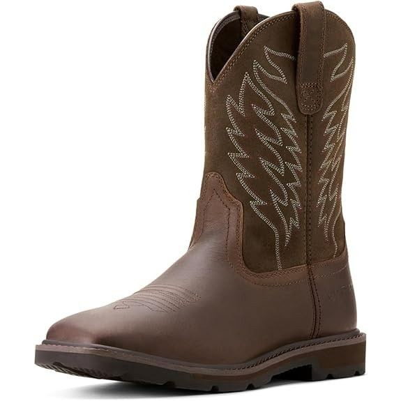Ariat Men's Work Boots Size 12 Wide Brown Leather Groundbreaker Wide Square Toe